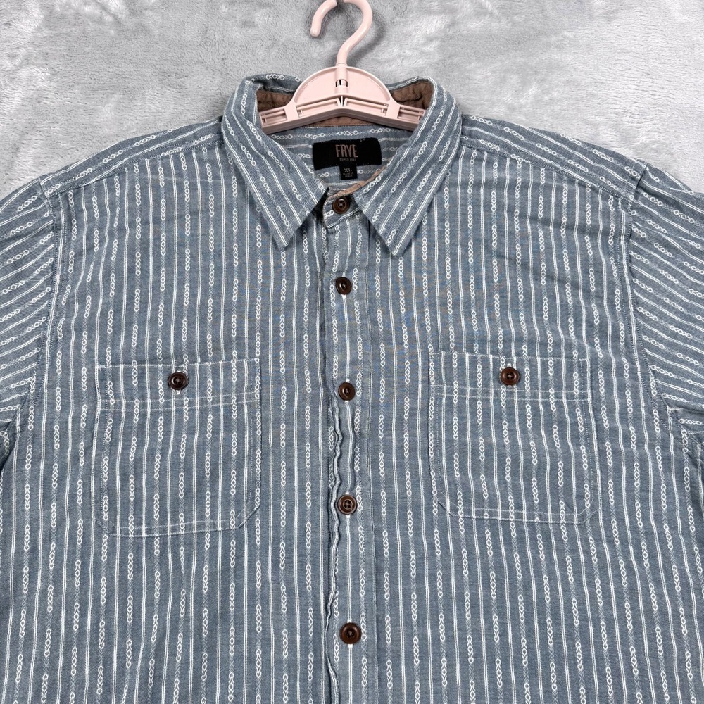 Frye Button Up Shirt Mens XL Blue Striped Short Sleeve FMU9B Casual‎ Western